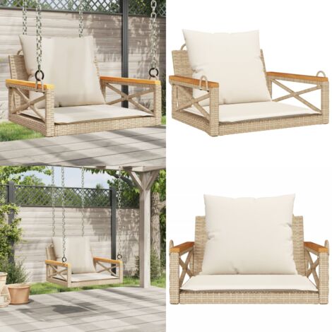 Panchina a Dondolo con Cuscini Beige 63x62x40 cm in Polyrattan - Cuscino - Rattan