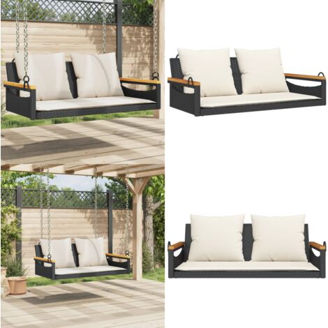Panchina a Dondolo con Cuscini Nera 109x62x40 cm in Polyrattan - Cuscino - Rattan
