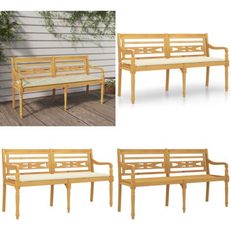Panchina Batavia con Cuscino Crema 150 cm Legno Massello Teak - Panchina in legno - Cuscino da giardino