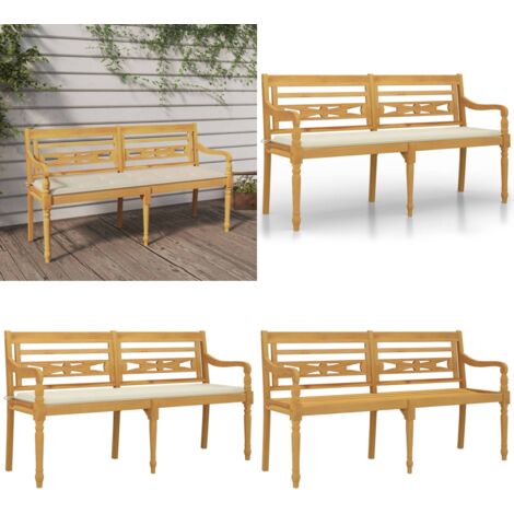 Panchina Batavia con Cuscino Crema 150 cm Legno Massello Teak - Panchina in legno - Cuscino da giardino