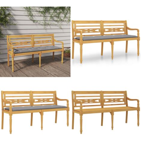 Panchina Batavia con Cuscino Grigio 150 cm Legno Massello Teak - Panchina in legno - Cuscino per panchina