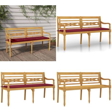 Panchina Batavia con Cuscino Rosso Vino 150 cm Massello di Teak - Cuscino per panca - Seduta all'aperto