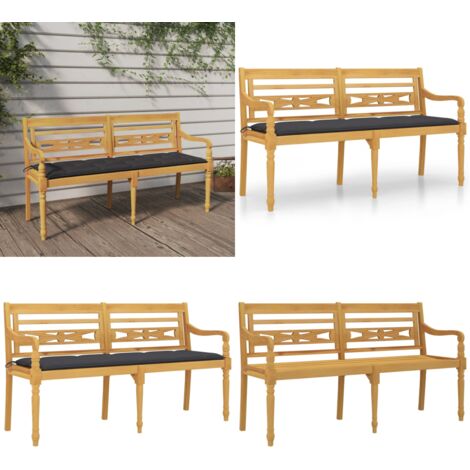 Panchina Batavia Cuscino Antracite 150 cm Legno Massello Teak - Cuscino in tessuto - Legno teak