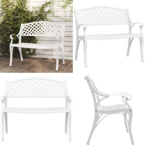 Panchina da Giardino 102 cm in Alluminio Pressofuso Bianco - Panca esterna - Panca in alluminio