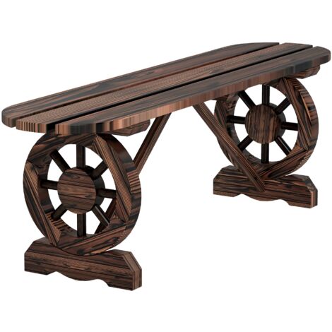 Panchina da Giardino 120x29x39 cm con Gambe a Ruota di Carro e Seduta a Doghe Marrone