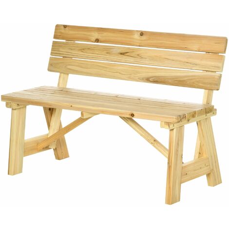 Panchina da Giardino 2 Posti a Doghe con Schienale Alto 116x56x80 cm in Legno Naturale