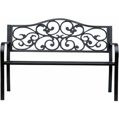 Panchina da Giardino 2 Posti con Schienale Decorato 127x60x89 cm in Ghisa e Metallo Nero