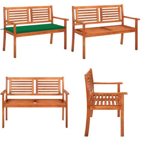 Panchina da Giardino 2 Posti e Cuscino 120cm Massello Eucalipto - Cuscino da giardino - Panca in legno eucalipto