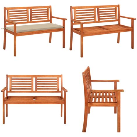 Panchina da Giardino 2 Posti e Cuscino 120cm Massello Eucalipto - Panca in legno eucalipto - Cuscino da giardino