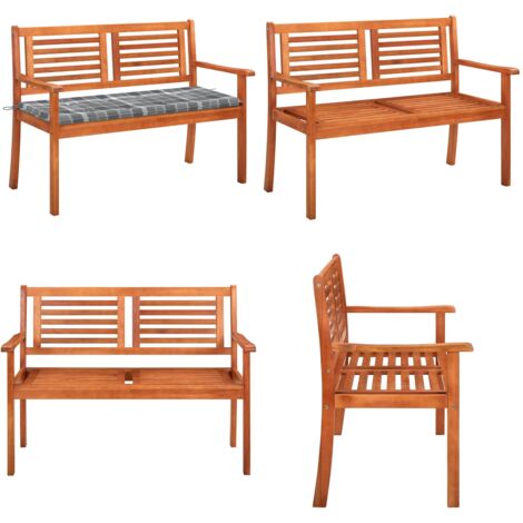 Panchina da Giardino 2 Posti e Cuscino 120cm Massello Eucalipto - Panca in legno eucalipto - Cuscino da giardino