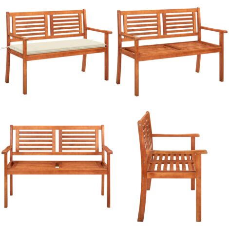 Panchina da Giardino 2 Posti e Cuscino 120cm Massello Eucalipto - Panca in legno eucalipto - Cuscino da giardino