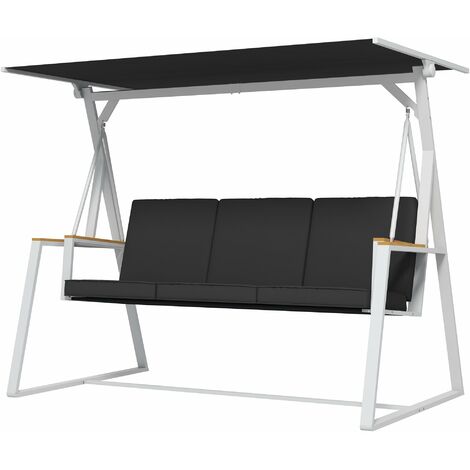 Panchina da Giardino 3 Posti con Tettuccio Inclinabile 205x130x175 cm in Acciaio Grigio Scuro