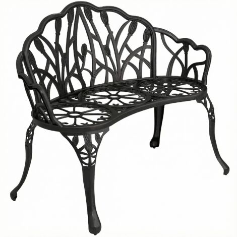 Panchina da giardino a 2 posti in alluminio pressofuso, resistente alle intemperie, con schienale a tulipano e motivo floreale, 99 x 57 x 78 cm.