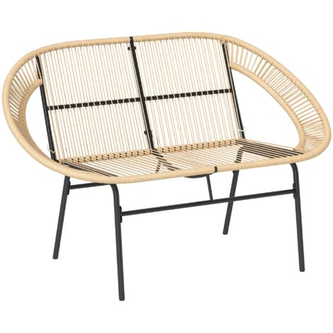 Panchina da giardino a 2 posti in polyrattan, resistente agli agenti atmosferici con design intrecciato in rattan, resistente ai raggi UV, portata massima 260 kg, colore kaki.