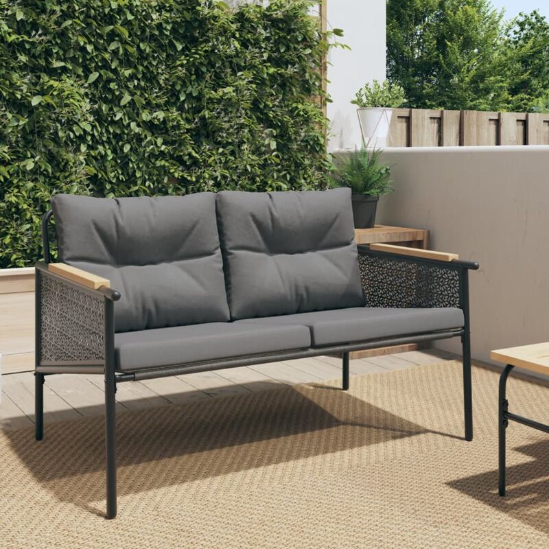 Panchina da Giardino con Cuscini 116 cm Nera in