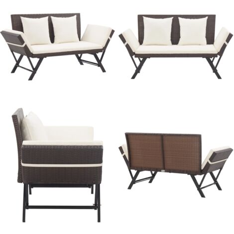 Panchina da Giardino con Cuscini 176 cm Marrone in Polyrattan - Lettino sdraio - Cuscino da seduta
