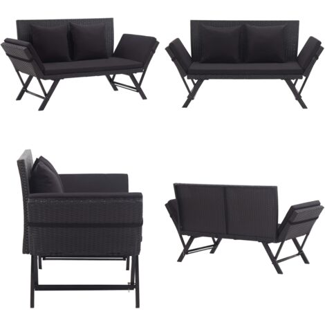 Panchina da Giardino con Cuscini 176 cm Nera in Polyrattan - Lettino sdraio - Cuscino per seduta
