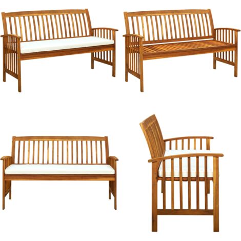 Panchina da Giardino con Cuscino 147cm Legno Massello di Acacia - Panchina da esterno - Cuscino da giardino