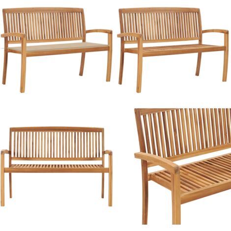 Panchina da Giardino Impilabile e Cuscino 128,5cm Teak Massello - Panchina da giardino - Panchina in legno