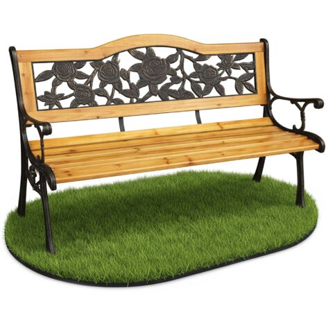 Panchina da giardino nera ROSA con legno laccato e gambe in acciaio larghezza 127 cm