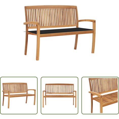 Panchina da giardino - Panchina da Giardino Impilabile e Cuscino 128,5cm Teak Massello