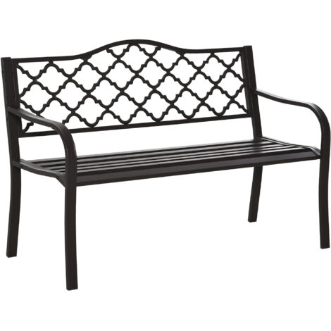 Panchina da giardino/terrazza a 3 posti in stile rustico chic, 128L x 60W x 89H cm, in metallo pressofuso antiruggine con rivestimento epossidico, colore marrone.