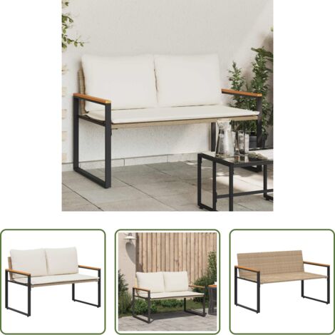 Panchina da terrazza - panchina Beige e Bianco Crema 115 x 65 x 72 cm Rattan