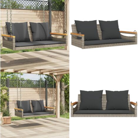 Panchina Dondolo con Cuscini Grigia 109x62x40 cm in Polyrattan - Cuscino per panca - Rattan sintetico