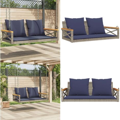 Panchina Dondolo con Cuscini Grigia 109x62x40 cm in Polyrattan - Cuscino - Rattan