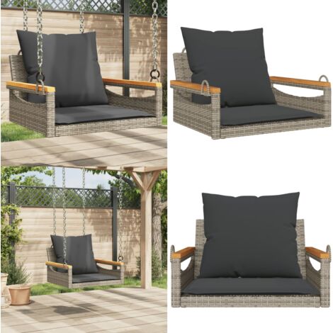 Panchina Dondolo con Cuscini Grigia 63x62x40 cm in Polyrattan - Cuscino - Rattan