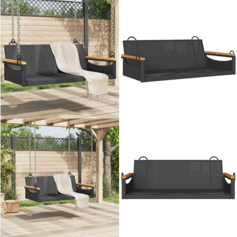 Panchina Dondolo Nera 109x62x40 cm in Polyrattan - Rattan - Polirattan