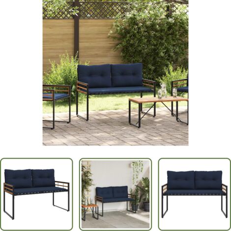 Panchina esterna -  Panchetta in Legno a Strati con cuscino Navy 114 x 55 x 77 cm