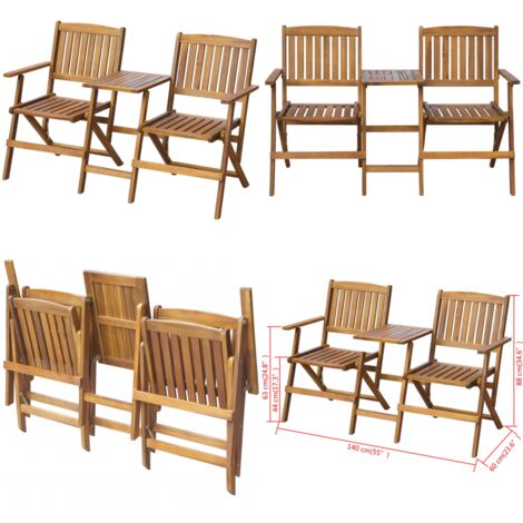 Panchina Esterni Pieghevole con Tavolino 140 cm Massello Acacia - Panca esterna - Panca pieghevole