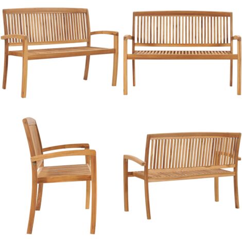 Panchina Giardino Impilabile 2Posti 120cm Legno Massello Teak - Panca impilabile - Panca in teak