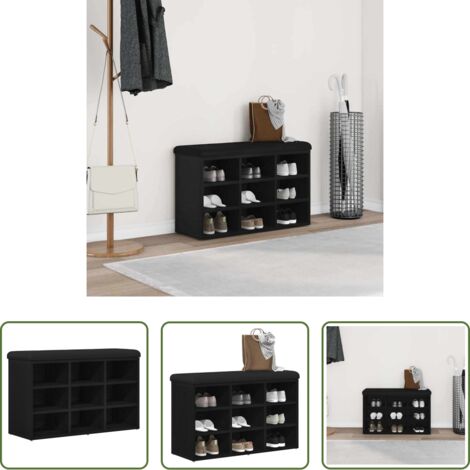 Panchina per ingresso -  Panca per scarpe Nero 80 x 30 x 48 cm Legno multistrato