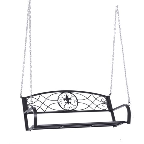 Panchina sospesa a 2 posti, altalena da giardino, altalena Hollywood, panchina sospesa con catene, in metallo, nera, 132 x 63 x 58 cm