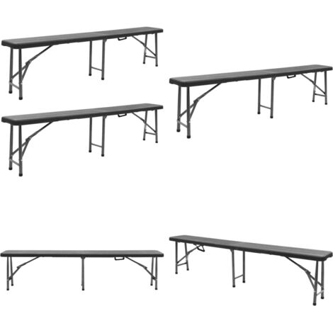 Panchine da Giardino Pieghevoli 2 pz 180 cm in HDPE Nere - Panca pieghevole - Panca da esterno