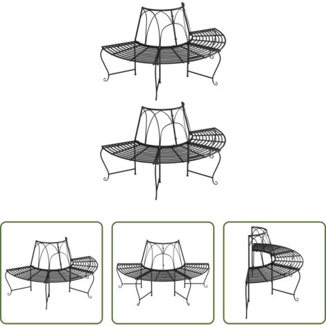 Panchine semicircolari -  Panchine per Albero Semicircolari 2 pz Ø159 cm Nere in Acciaio
