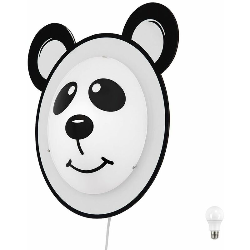 Image of Lampada da parete di design a forma di orso panda, lampada in vetro con interruttore per stanza dei giochi dei bambini in un set che include