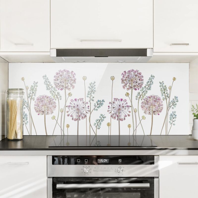 

Panel antisalpicaduras de cristal - Allium Illustration - Panorámico Dimensión LxA: 50cm x 125cm