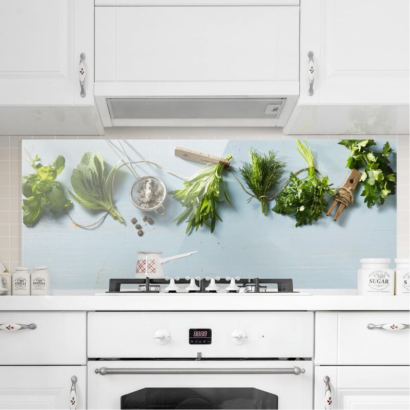 

Panel antisalpicaduras de cristal - Bundled Herbs - Panorámico Dimensión LxA: 40cm x 100cm