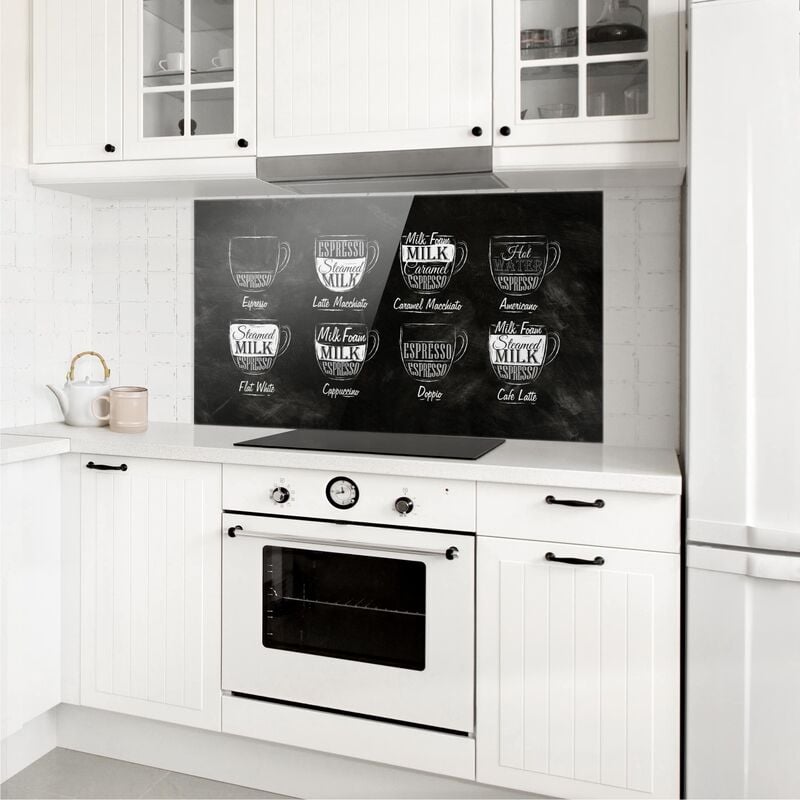

Panel antisalpicaduras de cristal - Coffees chalkboard - Horizontal 1:2 Dimensión LxA: 59cm x 120cm