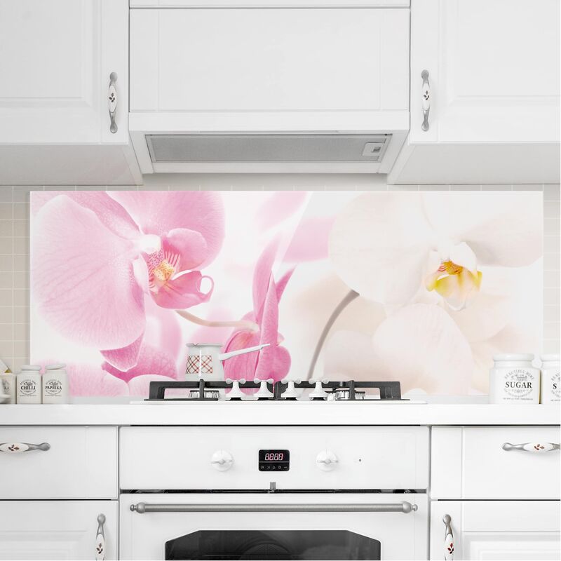 

Panel antisalpicaduras de cristal - Delicate Orchids - Panorámico Dimensión LxA: 50cm x 125cm