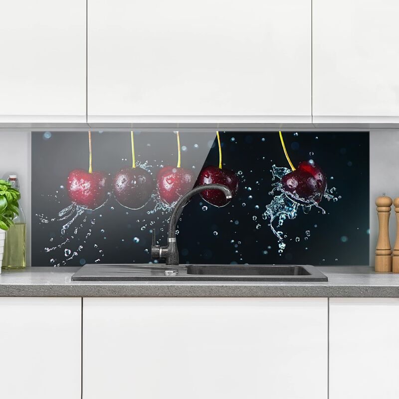 

Panel antisalpicaduras de cristal - Fresh Cherries - Panorámico Dimensión LxA: 50cm x 125cm