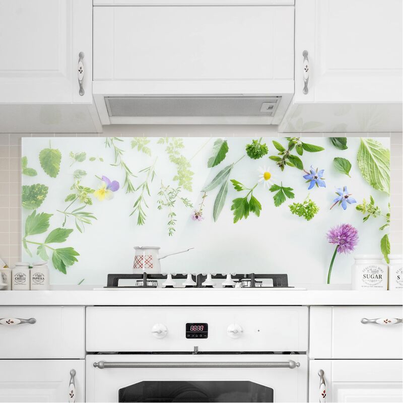 

Panel antisalpicaduras de cristal - Herbs And Flowers - Panorámico Dimensión LxA: 40cm x 100cm