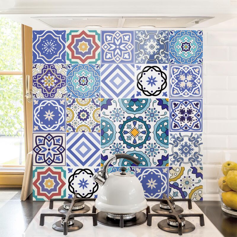 

Panel antisalpicaduras de cristal - Mirror Tiles - Elaborate Portuguese Tiles - Cuadrado 1:1 Dimensión LxA: 59cm x 60cm
