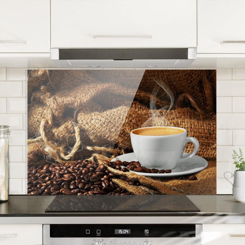 

Panel antisalpicaduras de cristal - Morning Coffee - Horizontal 2:3 Dimensión LxA: 40cm x 60cm