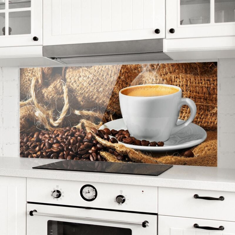 

Panel antisalpicaduras de cristal - Morning Coffee - Panorámico Dimensión LxA: 50cm x 125cm