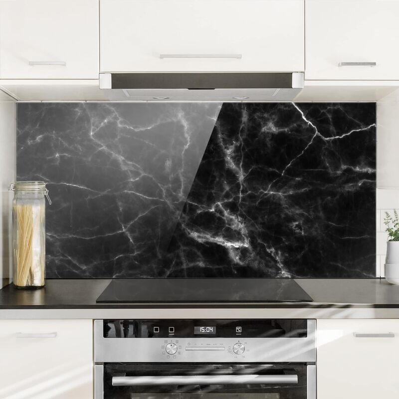 

Panel antisalpicaduras de cristal - Nero Carrara - Horizontal 1:2 Dimensión LxA: 40cm x 80cm