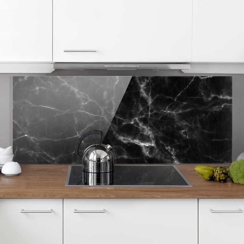 

Panel antisalpicaduras de cristal - Nero Carrara - Panorámico Dimensión LxA: 40cm x 100cm